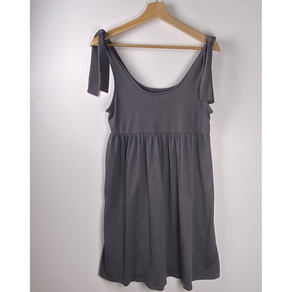 Wild Fable Babydoll Dress Womens M Gray Tie Shoulder Textured Crepe Boho Minimal